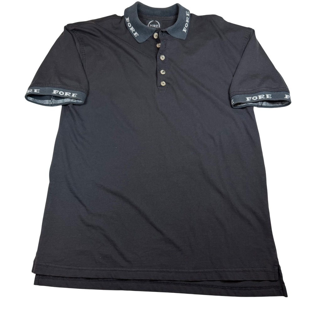 Vintage 90s FORE Mens Polo Shirt Black Cotton Made in USA Size M Streetwear Golf